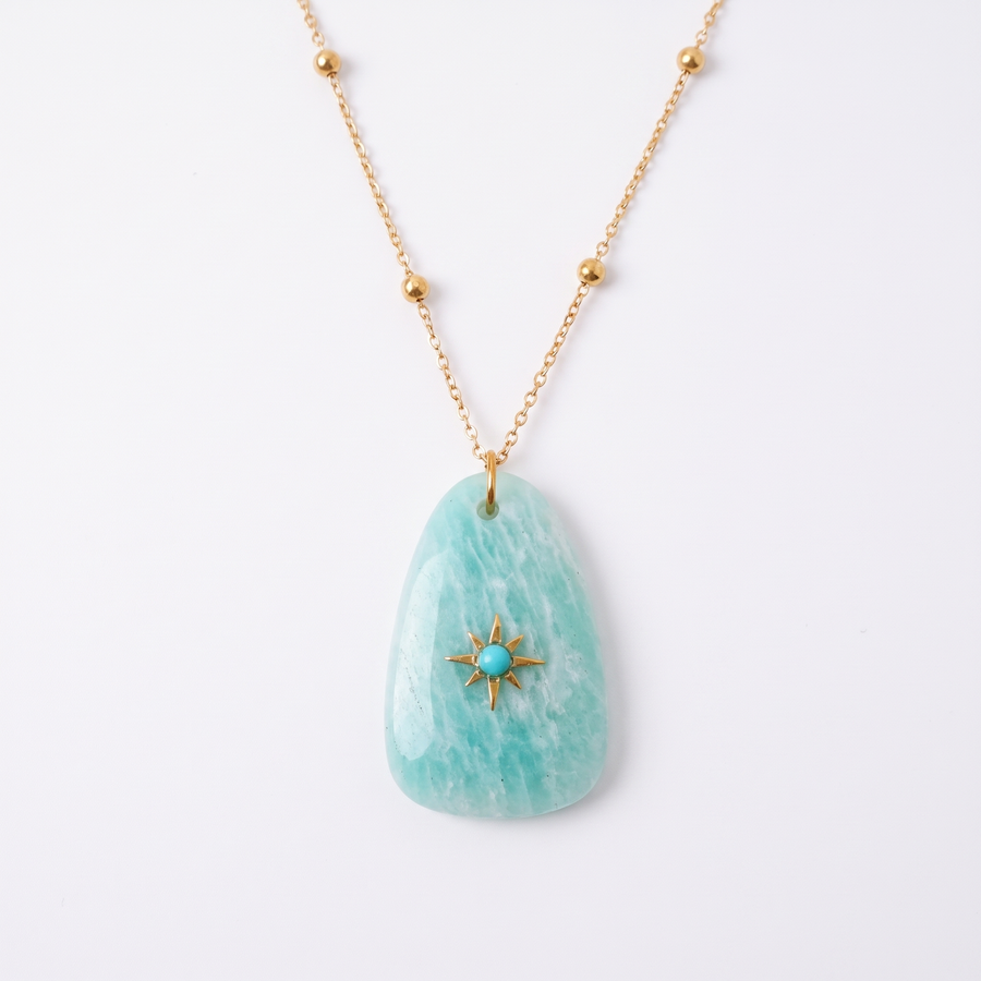 At Your Own Pace Amazonite Sun Necklace on white background