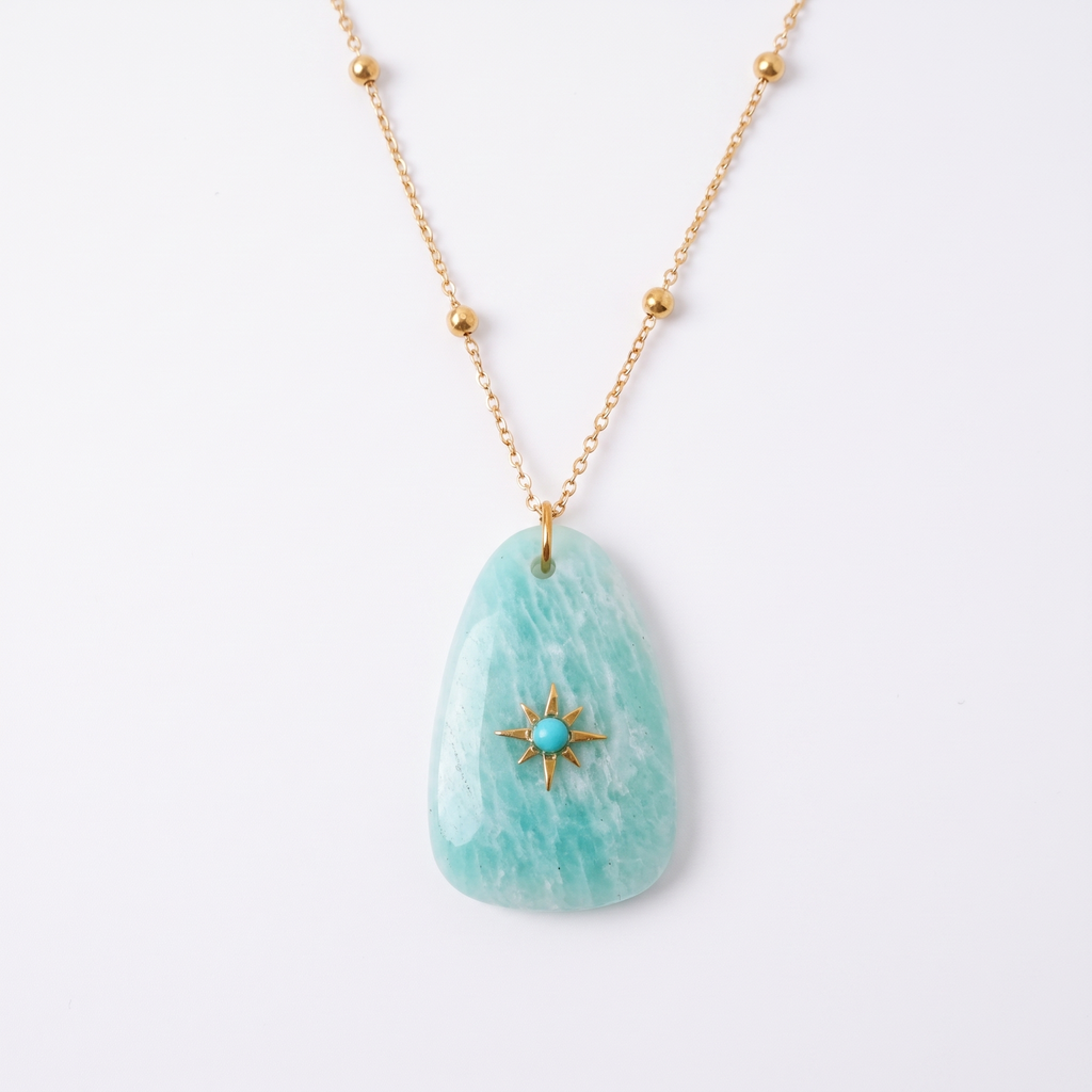 At Your Own Pace Amazonite Sun Necklace on white background